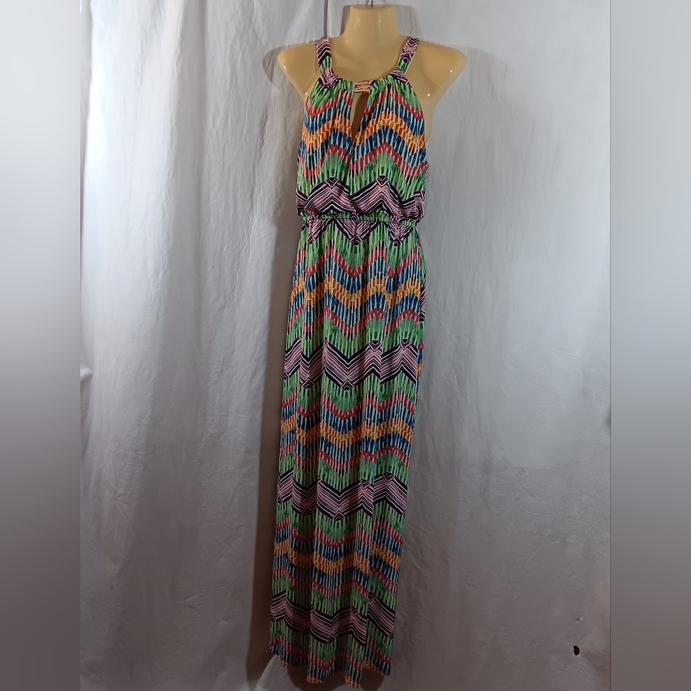 Soho Apparel Womens Medium SunDress Halter Knit Colorful Maxi Summer Long